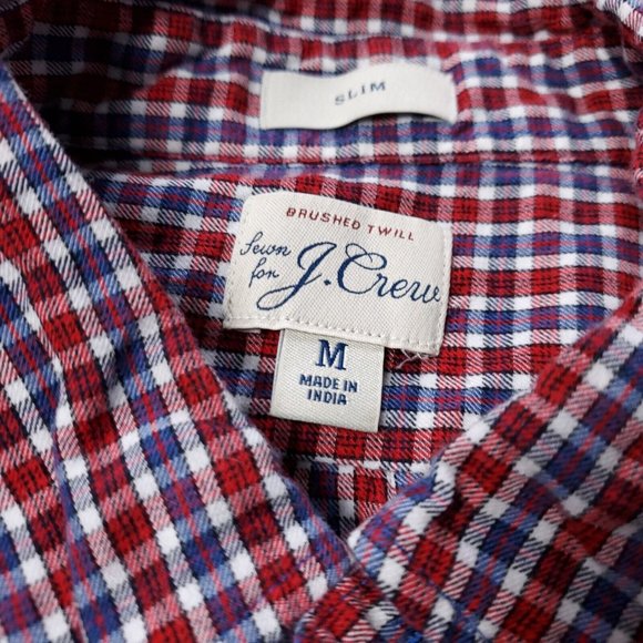 J. Crew Slim Shirt Mens Medium Brushed Twill Check Button Cotton Long Sleeve Red - Picture 4 of 8